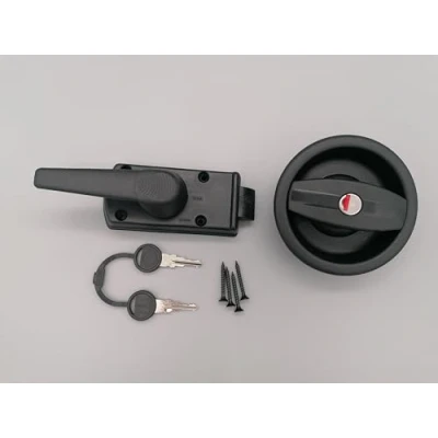 Image de Serrure Noire à poignée pour Porte de Caravane avec Ouverture Gauche + Barillet &amp; clés