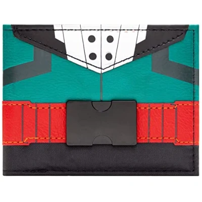 Image de My Hero Academia Izuku Midoriya Tenue Badge Métallique Portefeuille Bi Fold Porte ID &amp; Carte, Vert