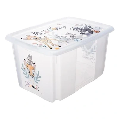 Image de keeeper Bambi Boîte de Rangement avec Couvercle, Pivotante et Empilable, Pour Enfants, 45 L, Karolina, Transparent