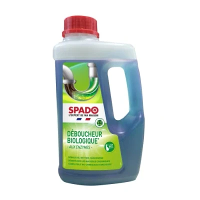 Image de SPADO Déboucheur biologique Débouche, nettoie et désodorise Elimine bouchons, saletés odeurs compatible fosses septiques bacs à graisse Sans soude ni acide 1L Fabriqué en France