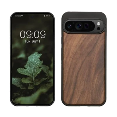 Image de kwmobile Housse Compatible avec Google Pixel 9 Pro XLcoque Étui de Protection Rigide en Bois Cadre TPU Brun foncé