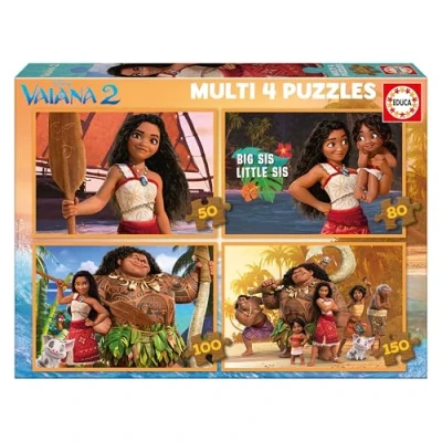 Image de Educa Lot de 4 Puzzles progressifs pour Enfants 50 à 150 pièces avec des Images Moana 2. Dimensions : 34 x 24 cm. Recommandé partir 3 5 Ans (20104)