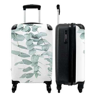 Image de NoBoringSuitcases.com® Valise Chariot à Bagages Main Plantes Vert Nature Blanc Bagage Cabine imprimé 55x35x25 cm de Voyage Trolley