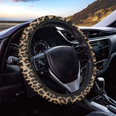 Image de Binienty Housse de volant voiture universelle Motif léopard Marron Extensible Pour camion, SUV, van