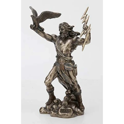 Image de Veronese Design Statue de Dieu Grec Zeus Thunderbolt Strike en résine coulée à Froid Finition Bronze Antique 21,5 cm