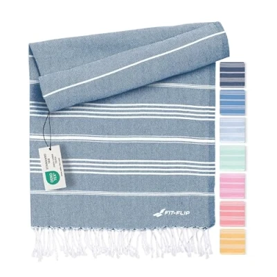 Image de Serviette de Plage hammam Fouta en Coton 100% recyclé Turque à séchage Rapide, fouta, Bain pestemal idéale comme Drap XXL Pétrole 100x200cm Sultan