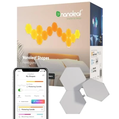 Image de Nanoleaf Shapes Hexagone Pack d&#039;Extension, 3 Panneaux Lumineux Additionnels Appliques Murales Intérieur Modulaires Connectées LED RGBW Wi Fi, Compatible Alexa, pour Salon Chambre ou Bureau Gaming