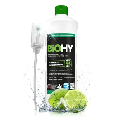 Image de BiOHY Détergent pour lave vaisselle (Bouteille de 1l) + Distributeur SANS PHOSPHATES concentré la gastronomie brillance grâce à une formule exceptionnelle (Geschirrreiniger)