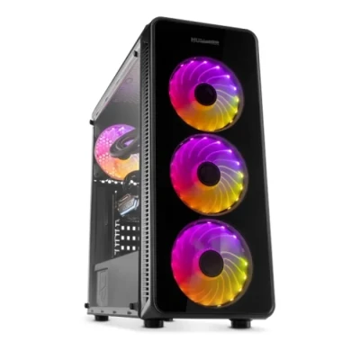 Image de Nox Hummer TGM NXHUMMERTGM Boîtier ATX ARGB Micro ITX, 4 ventilateurs 120mm préinstallés, verre trempé, espace pour jusqu&#039;à 6 ventilateurs, USB 3.0, noir