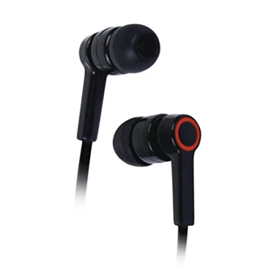Image de APM 600249 Casque Filaire Intra Auriculaire Écouteurs Filaires Ecouteurs Auriculaires Micro Intégré Forme Ergonomique Appels Simples Câble Plat Noir