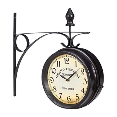 Image de relaxdays Horloge de Gare sur Deux côtés, Piles, rétro, New York, HLP 35 x 10 cm, Heure Recto Verso Vintage, Noir 10026292 1 élément