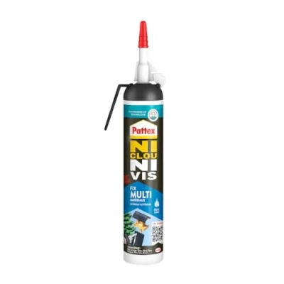 Image de Pattex Ni Clou Vis Fix Multi Matériaux Intérieur &amp; Extérieur, colle de fixation, forte tous supports, mastic blanc, Aérosol 326 g