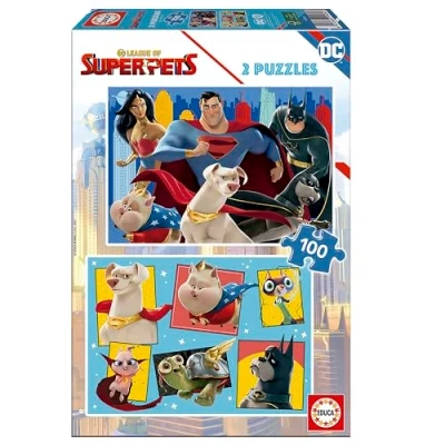 Image de Educa Lot de 2 Puzzles pour Enfants 100 pièces. DC League of Super Pets Dimensions approximatives Une Fois assemblé : 40 x 28 cm. Les 6 Ans et Plus (19484)