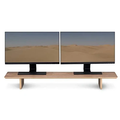 Image de Support pour écran NAVARIS Bois de Noyer Double Moniteur 50 kg Espace rangement