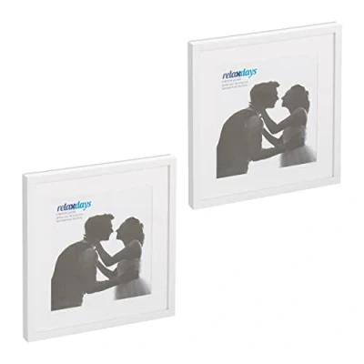 Image de Relaxdays Cadre Photo, Lot de 2, 38,5 x cm, Forme carrée, à accrocher ou Poser, Passe Partout, Blanc
