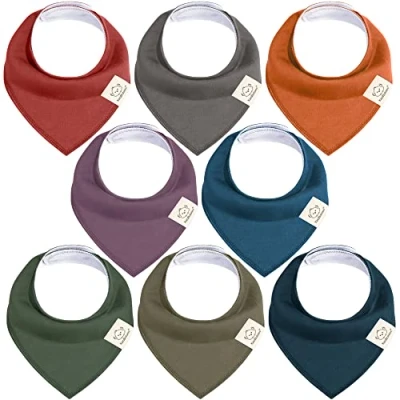 Image de 8 Pack Bavoirs Bandana Bio pour Filles Bébés Filles, Garçons, en Coton Doux, Bavoir Bébé Bave, de Dentition Bébés, Nourrisson, Tout petit (Thunder)