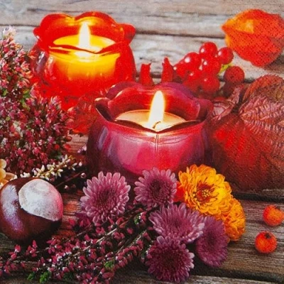 Image de Lot de 20 serviettes table en automne Décoration d&#039;automne Fleurs Decoupage Technique serviette 33 x cm
