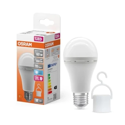 Image de OSRAM LED lampe de camping avec batterie rechargeable intégrée, aussi lumineuse que des lampes 60W traditionnelles, lumière blanc froid (4000K), idéale pour le jardin ou comme éclairage d&#039;urgence