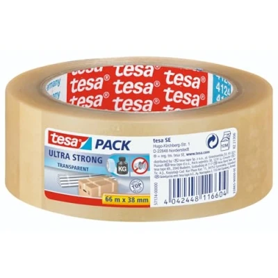 Image de Tesapack Ultra Strong Ruban Adhésif d&#039;Emballage en PVC Solide et Sécurisé Transparent 66 m x 38 mm