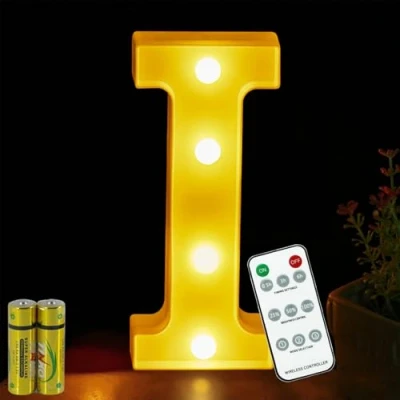 Image de HONPHIER® Lettres Lumineuses Lampe à Lettre Alphabet Lumineux LED Télécommande Lumières Decoration Opérateur Piles pour Fête Mariage Noël Maison Bar Décoration (I)