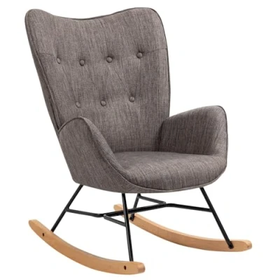 Image de MEUBLE COSY Fauteuil à Bascule Allaitement Rocking Chair Scandinave Chaise Loisir Revêtement en Tissu avec Pieds Bois Massif pour Salon, Chambre, Le balcon, Gris Foncé
