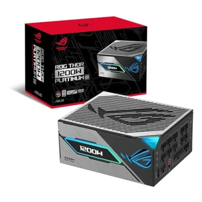 Image de ASUS ROG Thor 1200W Platinum III Bloc d&#039;alimentation (80 Plus Certified, ATX 3.1, GaN MOSFET, GPU First Intelligent Voltage Stabilizer, Magnetic OLED Display, Turbo Mode, garrantie10ans)