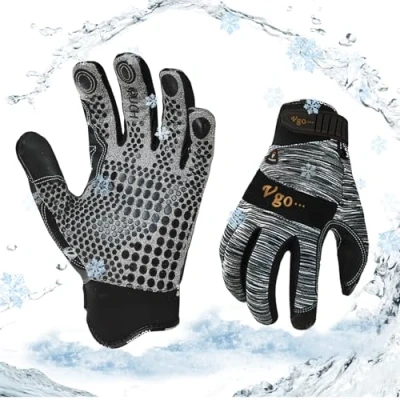 Image de Vgo 1Paire 0℃/32F gants de travail d&#039;hiver en cuir synthétique, sécurité imperméables pour le temps froid, l&#039;entreposage frigorifique ou l&#039;utilisation du congélateur(SL7895FLWP)