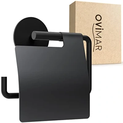 Image de ovimar Distributeur de Papier Toilette Heroya avec Couvercle à Coller Noir Mat Amortisseur Chute