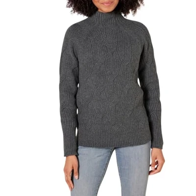 Image de Amazon Essentials Pull Torsadé à Col Cheminée Doux Au Toucher Femme, Charbon Chiné, XXL