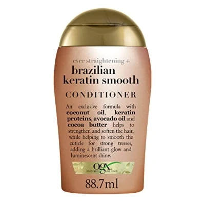 Image de OGX Après Shampooing Ever Straightening+Brazilian Keratin Smooth (flacon de 88,7 ml) shampoing lissant à la kératine brésilienne Soin cheveux hydratant et réparateur pour des éclatants