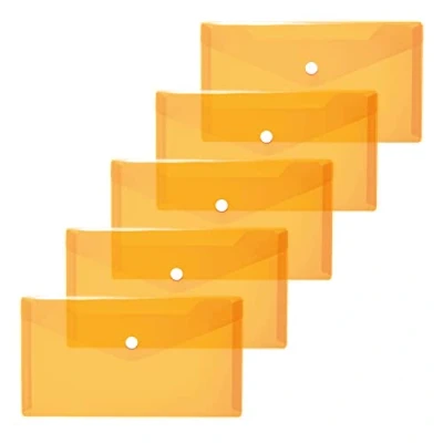 Image de HERMA 20038 Lot de 5 pochettes à documents format DIN long transparent Orange Avec bouton pression Enveloppes en plastique pour l&#039;école, l&#039;université, le bureau, les voyages