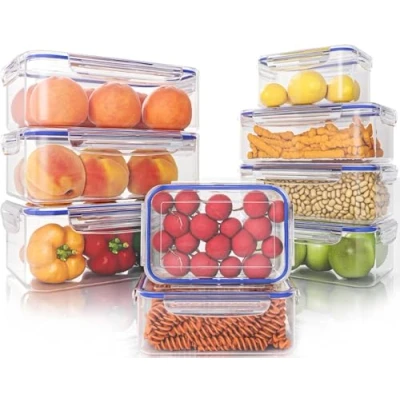 Image de KICHLY 18 pièces de pour aliments frais avec couvercles(9 récipients, 9 couvercles) boîte alimentaire le garde manger étanche, adaptés au micro ondes et congélateur sans BPA