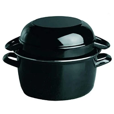 Image de APS Pot à moules, moules de service pour 1 kg, fruits mer, service, en acier émaillé noir, capacité : 2,6 litres, 20 x 25 cm, hauteur 17 cm