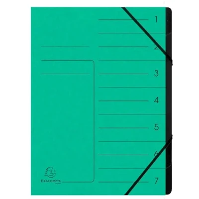 Image de Exacompta Réf. 540703E Carton de 10 trieurs dos agrafé avec élastiques couverture imprimée en carte lustrée et intérieur recyclée noire 7 compartiments 24,5x 32cm pour A4 vert