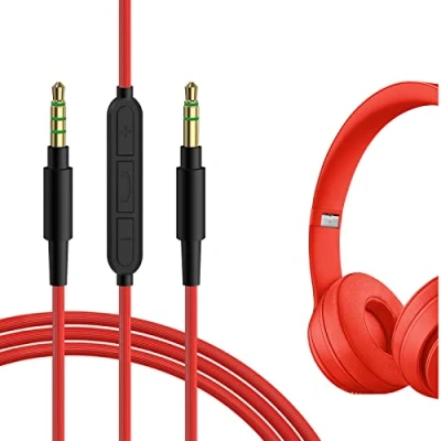 Image de Geekria QuickFit Cable with Mic for Solo3, Solo2, Studio3, Studio2 Headphones Cable, 3.5mm AUX Replacement Stereo Cord Inline Microphone and Volume Control (Red 5.6FT)