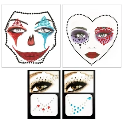 Image de 4pcs Autocollant Strass 3D Visage Adhesif Gemmes de Joker Clown Brillant Pour Maquillage
