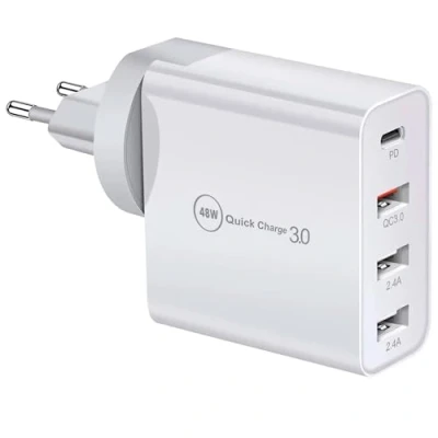 Image de Chargeur USB C 48 W, Rapide 4 Ports, PD 3.0 Multiple Compatible avec iPhone 15/14/13/12, SE, iPad, Samsung, Huawei, Xiaomi, Adaptateur Secteur, Alimentation A et Type
