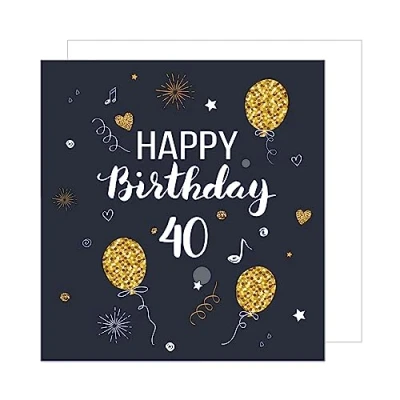 Image de Edition Seidel GZQ100 40 Carte de vœux carrée pour 40e anniversaire avec enveloppe Motif ballons Noir/doré