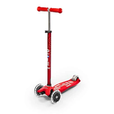 Image de Micro Trottinette Enfant Maxi LED Deluxe 3 Roues Bandes Réfléchissantes Roue Lumineuses 5 12 Ans Rouge