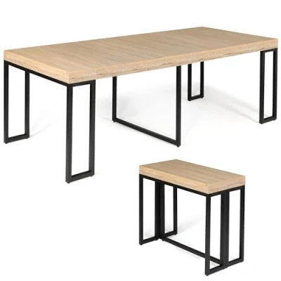 Image de FACILITYS Table Console Extensible Effet Bois et métal 4 rallonges