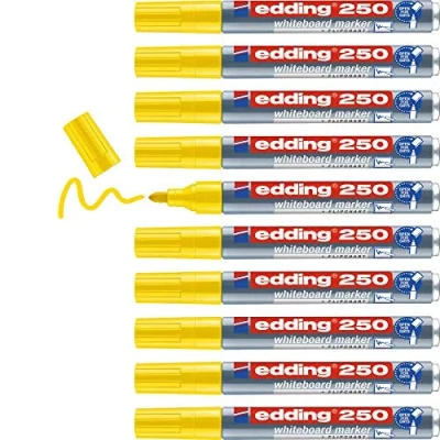 Image de edding 250 Marqueur pour tableaux blancs jaune 10 stylos pointe ronde 1,5 3 mm feutre effaçable blanc, magnétique, mémo et chevalet de conférence sketchnotes