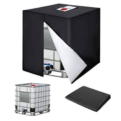 Image de Bache pour Cuve 1000L IBC, 420D Réservoir d&#039;eau Couvercle, Anti UV Housse Protection Cuve, Bâche de IBC avec Fermeture éclair, 120 x 100 116 cm(Noir)