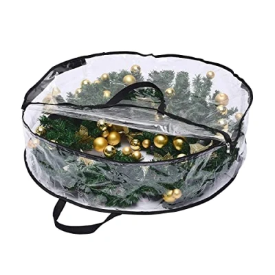Image de WERTSWF Sac de rangement transparent pour couronne Noël, 60 cm, avec poignée