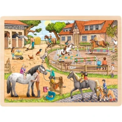 Image de goki 57367 Puzzle de Cour équestre 96 pièces en Bois pour Enfants à partir 3 Ans