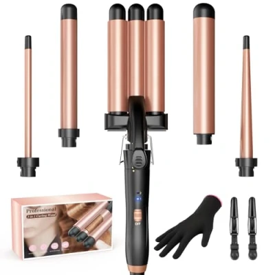 Image de Boucleur a Cheveux 3 Tete BESTOPE MIX Fer Boucler 5 en 1 avecTempérature Réglable, à avec Chauffage rapide PTC, Gants et 2 Clips