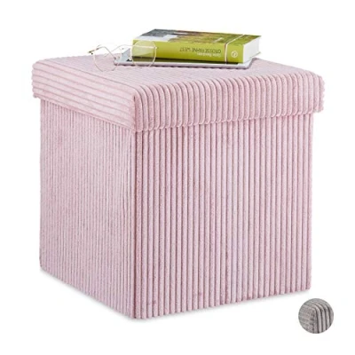 Image de Relaxdays Cube, Pliable, Tabouret Velours avec Espace de Rangement, carré, Couvercle, 38x38x38 cm, Rose, MDF, Mousse, 1 élément