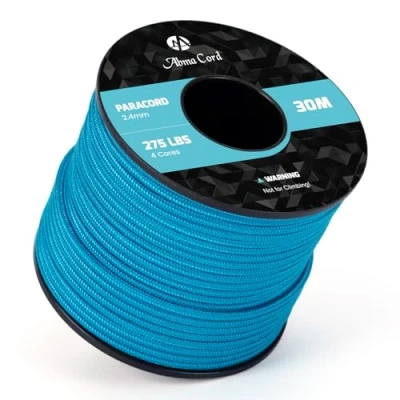 Image de Abma Cord 30M Paracorde 275 Corde en Nylon 2,4 mm 4 Brins de Survie, Extérieure, Tout Usage Max. 125kg (275lbs) Bleu