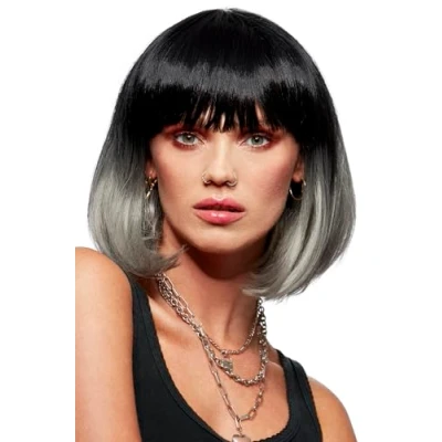 Image de Smiffys Perruque Manic Panic® Alien Grey™ Ombre Glam Doll™, coiffure bob avec frange, à chaud