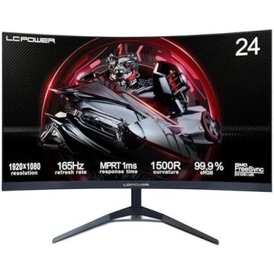 Image de LC POWER Moniteur de Jeu incurvé 24 Zoll, FHD 1920x1080Pixel, 1ms, 165Hz, AMD FreeSync, G Sync Compatible, HDMI, Display Port, VESA