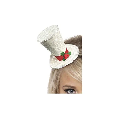 Image de Smiffys Mini haut de forme, Blanc, avec paillettes sur un bandeau